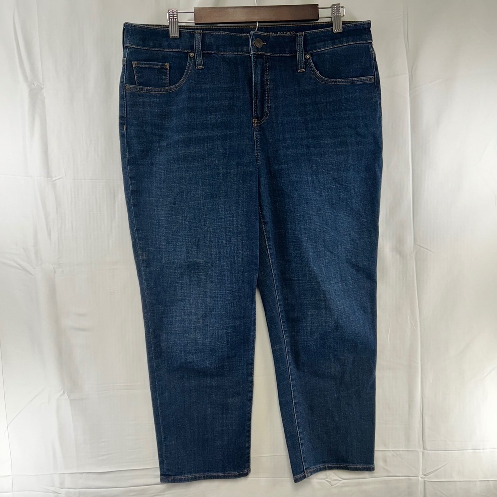 Chico's So Slimming Girlfriend Slim Leg Crop Jeans Womens 12 Dark Wash Stretch